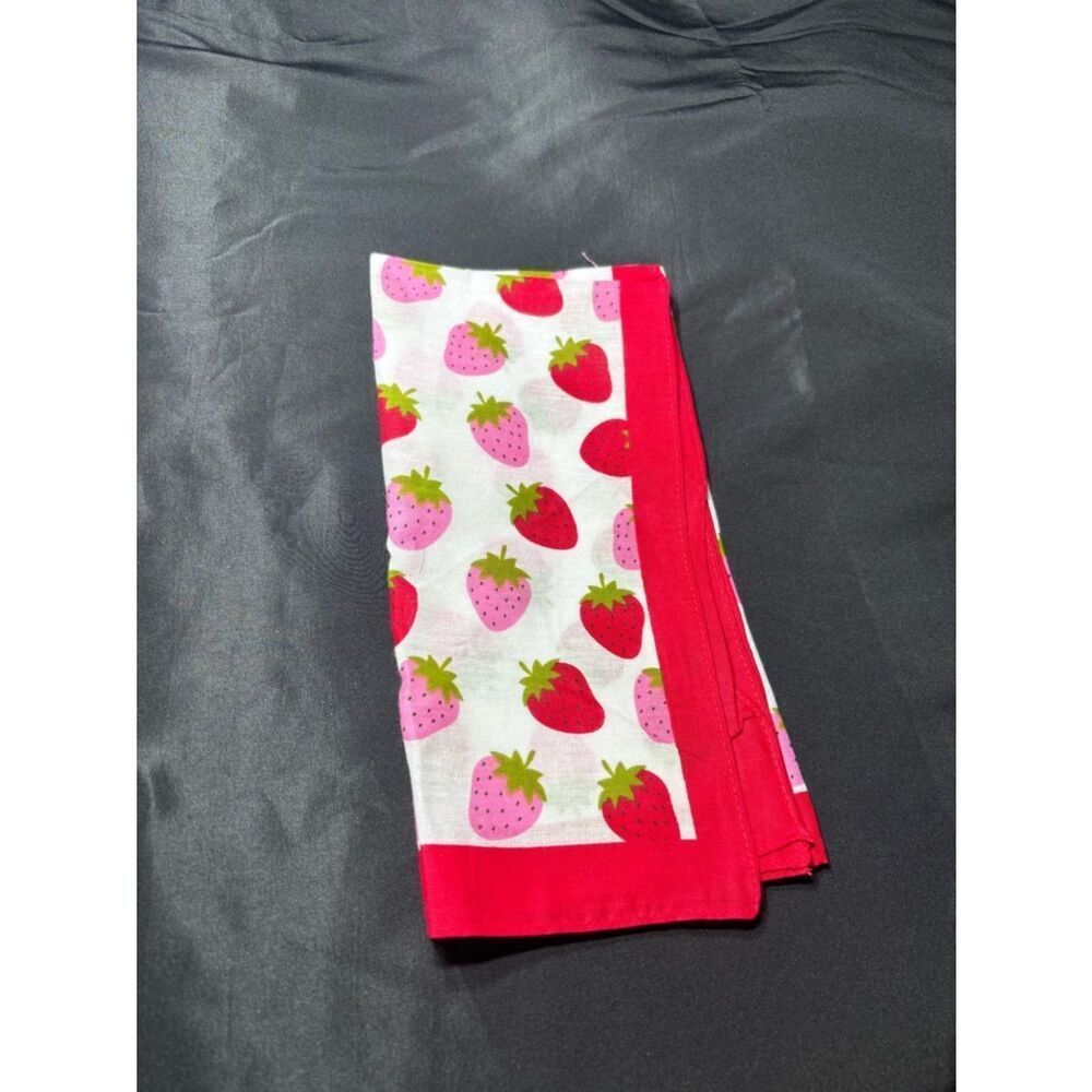 New 22” Strawberry Print Bandana Twilly Scarf - Pink/Red